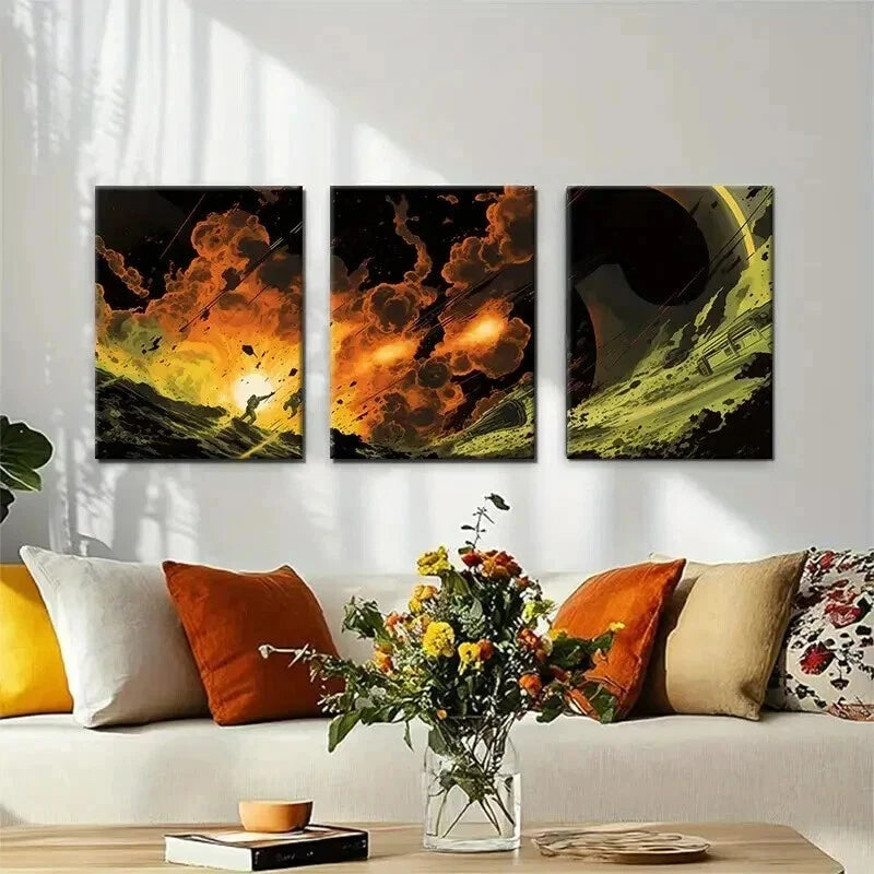 3pcs Apocalyptic Space Battle Sci-Fi Perfect Wall Art Set Canvas Framed 60x90cm - High Quality Print 100% Australian Made Wall Canvas Ready to Hang - Bella Home Decor