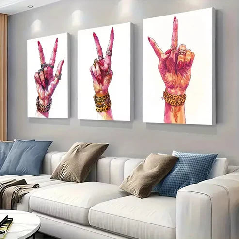 3pcs Fashionable Hand Gesture Triptych Wall Art Set Wall Art Canvas Unframed - High Quality Print 100% Australian Made Wall Canvas
