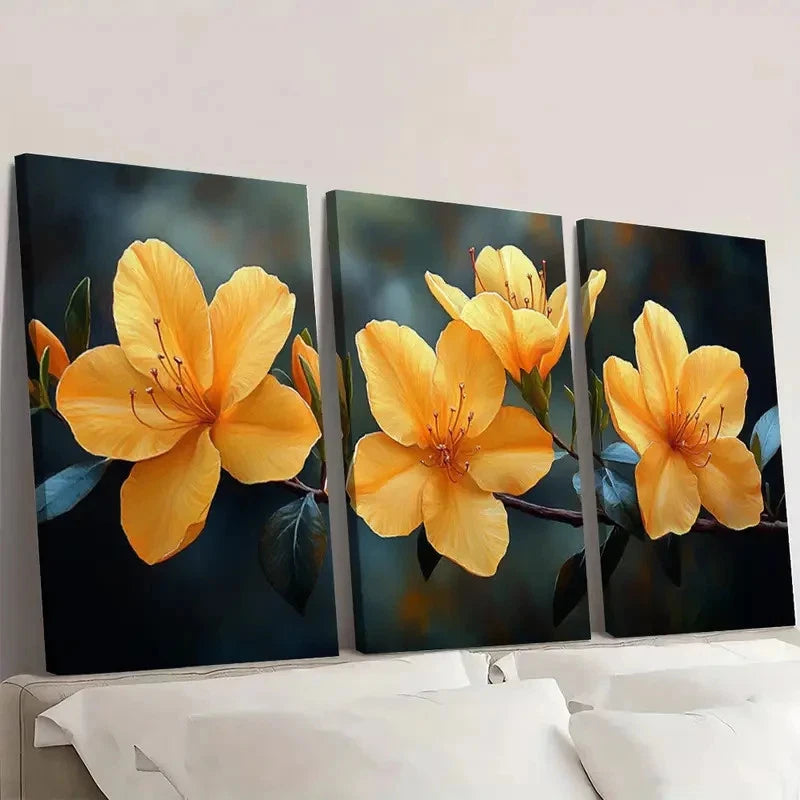3pcs Yellow Azalea Floral Wall Decor YA      Wall Art Set Canvas Framed 40x60cm - High Quality Print 100% Australian Made Wall Canvas Ready to Hang