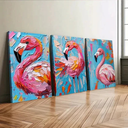 3pcs Colorful Pink Flamingo Oil Painting Elegant Wall Art Set Canvas Unframed - High Quality Print 100% Australian Made Wall Canvas - Bella Home Decor
