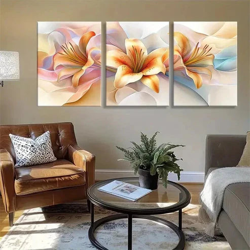 3pcs Elegant Lily Flower Abstract Perfect Wall Art Set Canvas Unframed - High Quality Print 100% Australian Made Wall Canvas