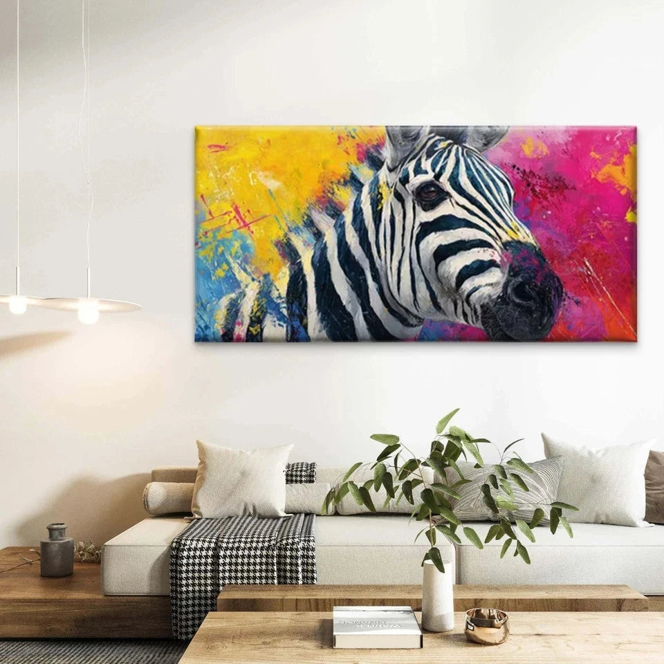 Zebra Abstract Animal Wall Art Canvas Office Home Room Framed 120x60cm