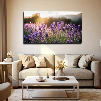 Modern Lavender Field Wall Art Canvas Office Home Room Framed 120x60cm