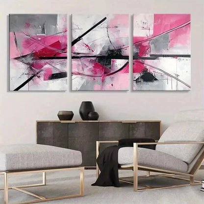 3pcs Abstract Geometric Pink & Black Perfect Wall Art Set Canvas Framed 50x70cm - High Quality Print 100% Australian Made Wall Canvas Ready to Hang