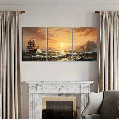 3pcs Nautical Art with Sailing and Pirate Ship Wall Art Set Canvas Framed 50x70cm - High Quality Print 100% Australian Made Wall Canvas Ready to Hang - Bella Home Decor