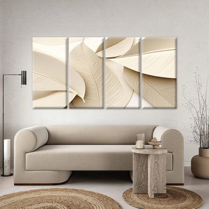 4pcs Elegant Neutral Minimalist Leaf Beige Wall Art Canvas Framed 45x80cm - High Quality Print 100% Australian Made Wall Canvas Ready to Hang
