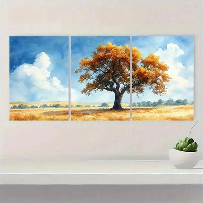 3pcs Oak Tree Watercolor Print Sunny F   Wall Art Set Canvas Framed 60x90cm - High Quality Print 100% Australian Made Wall Canvas Ready to Hang