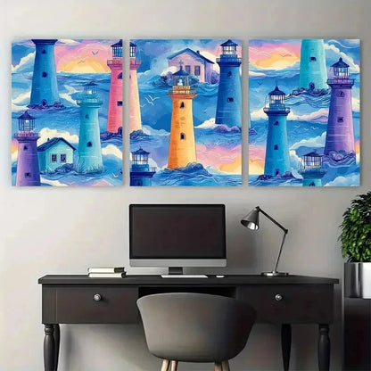 3pcs Lighthouses Clipart Bundle Perfect Wall Art Set Canvas Framed 50x70cm - High Quality Print 100% Australian Made Wall Canvas Ready to Hang