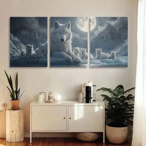 3pcs Majestic White Wolf with Yellow Eyes Wall Art Set Canvas Unframed - High Quality Print 100% Australian Made Wall Canvas