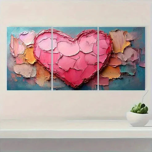 3pcs Artwork Neutral Pink Heart Girly Wall Art Canvas Unframed - High Quality Print 100% Australian Made Wall Canvas - Bella Home Decor