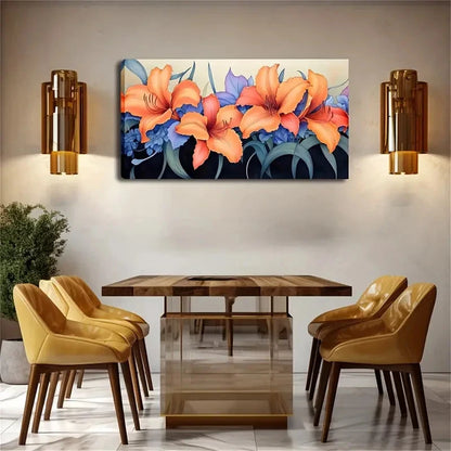 Hemerocallis Blue Floral Design Wall Art Canvas Office Home Room Framed 120x60cm