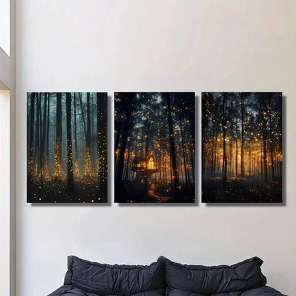3pcs Dreamy Mysterious Forest & Firefly Wall Art Set Canvas Framed 40x60cm - High Quality Print 100% Australian Made Wall Canvas Ready to Hang