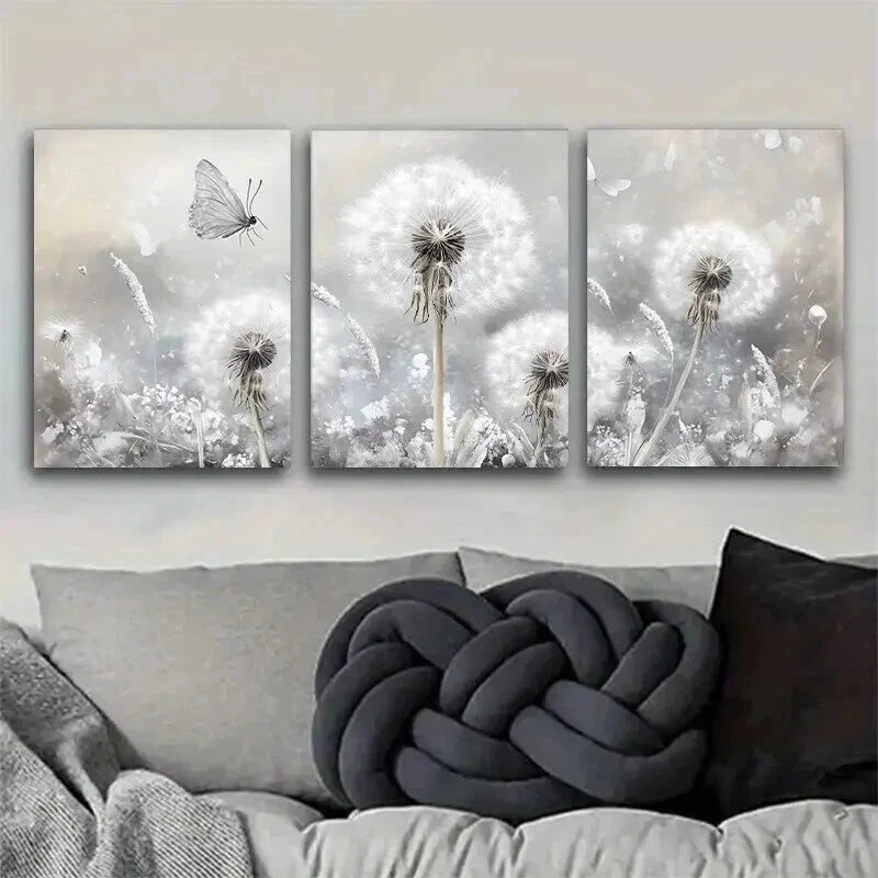 3pcs Elegant Dandelion And Butterfly Design Wall Art Set Canvas Framed 60x90cm - High Quality Print 100% Australian Made Wall Canvas Ready to Hang
