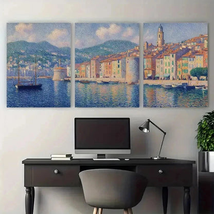 3pcs Antibes France French Street Scene Perfect Wall Art Set Canvas Framed 50x70cm - High Quality Print 100% Australian Made Wall Canvas Ready to Hang - Bella Home Decor