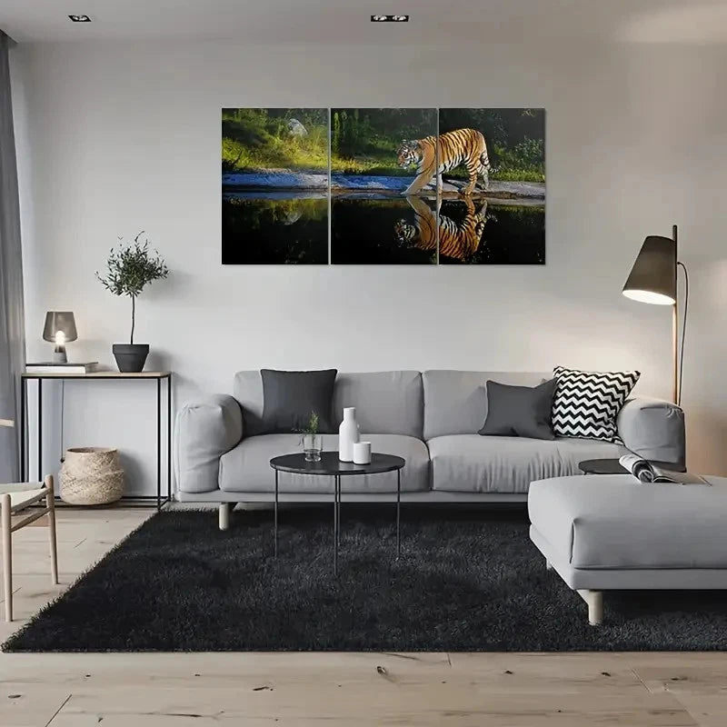 3pcs Wild Tiger Reflection Nature Landscape Metal Print Ready to Hang Art
