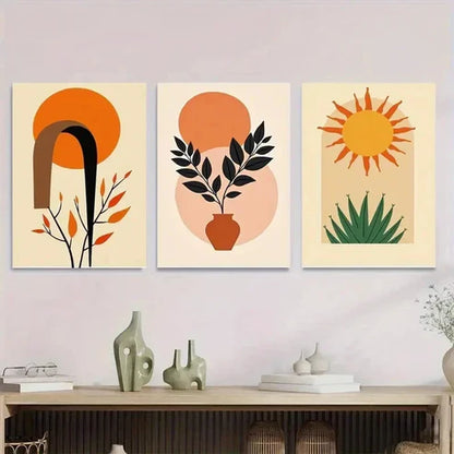 3pcs Boho Style Modern Abstract Sun Wall Art Set Canvas Unframed - High Quality Print 100% Australian Made Wall Canvas - Bella Home Decor