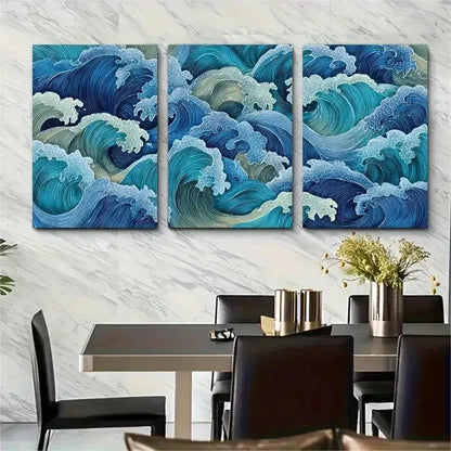 3pcs Very Demure Mindful Blue Coastal Perfect Wall Art Set Canvas Framed 50x70cm - High Quality Print 100% Australian Made Wall Canvas Ready to Hang