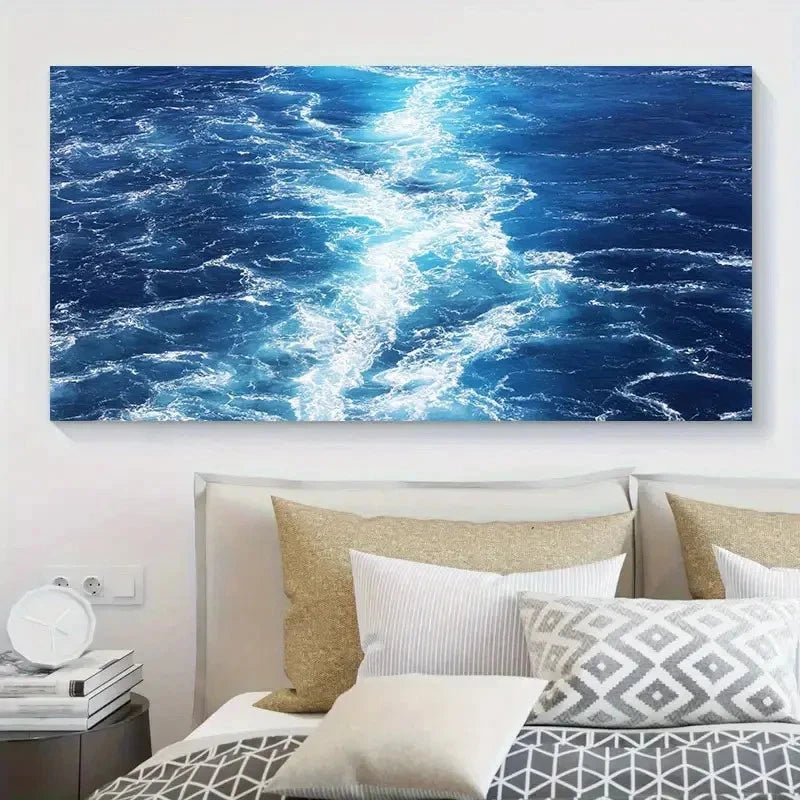 Modern Ocean Waves Wall Art Canvas Office Home Room Framed 120x60cm