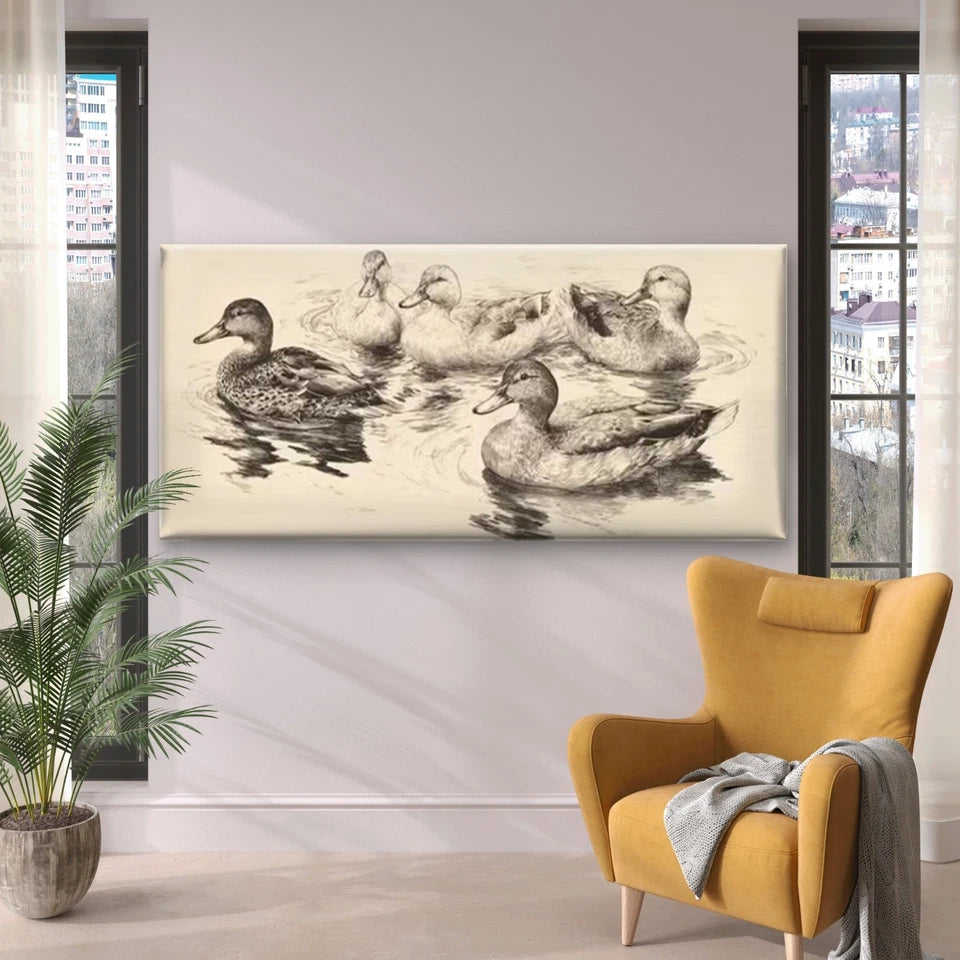 Abstract Ducks Water Scene Wall Art Canvas Office Home Room Framed 120x60cm