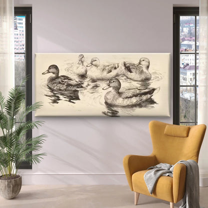 Abstract Ducks Water Scene Wall Art Canvas Office Home Room Framed 120x60cm