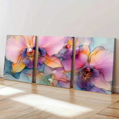 3pcs Elegant Orchid Vibrant Abstract  Wall Art Set Canvas Framed 50x70cm - High Quality Print 100% Australian Made Wall Canvas Ready to Hang