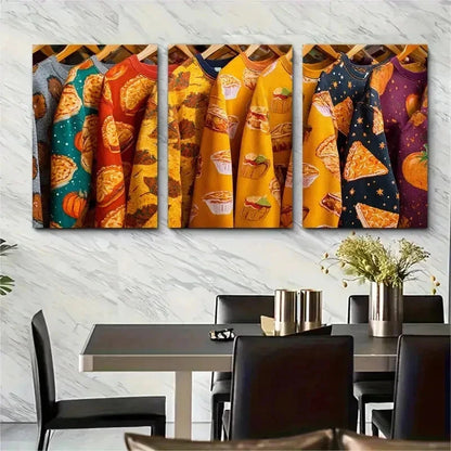 3pcs Unisex Hygge Autumn Fall Sweatshirt Perfect Wall Art Set Canvas Framed 50x70cm - High Quality Print 100% Australian Made Wall Canvas Ready to Hang