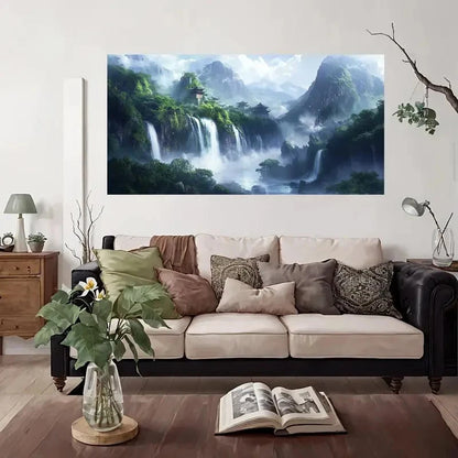Misty Mountain Waterfall Land Wall Art Canvas Office Home Room Framed 120x60cm