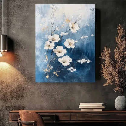 Beautiful Blue Floral Modern Vintage Painting 40x60cm Metal Print Ready to Hang - Bella Home Decor