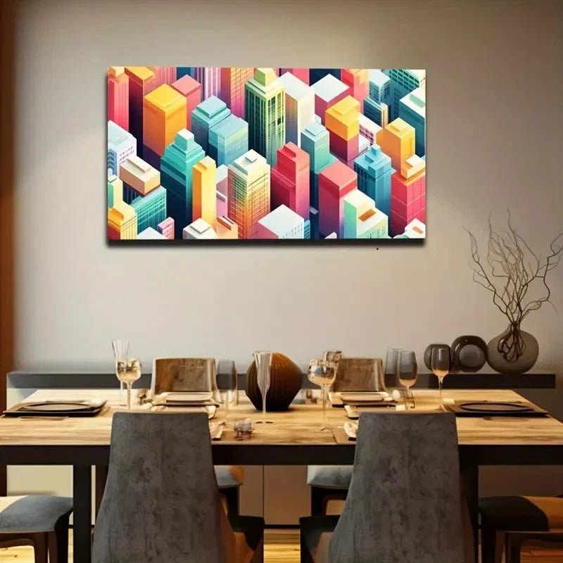 Vibrant Cityscape Colorful Wall Art Canvas Office Home Room Framed 120x60cm