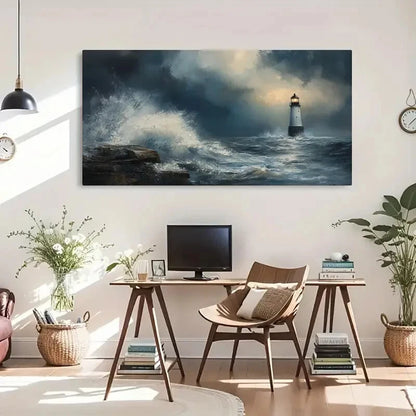 Ocean View Stormy Clouds Wall Art Canvas Office Home Room Framed 120x60cm - Bella Home Decor