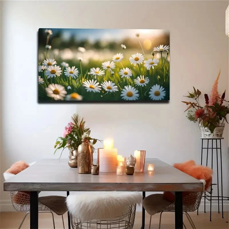Vibrant Sunny Field Wall Art Canvas Office Home Room Framed 120x60cm