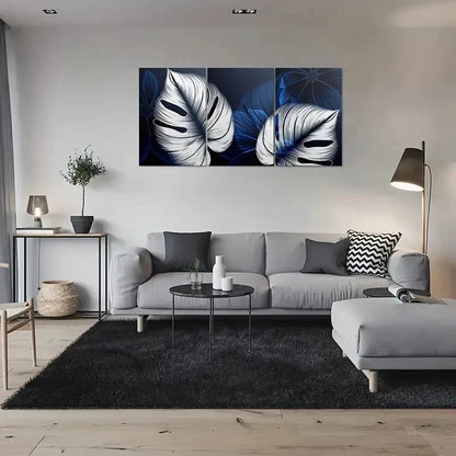 3pcs Blue and White Leaf Patterns Metal Print Ready to Hang Art - Bella Home Decor