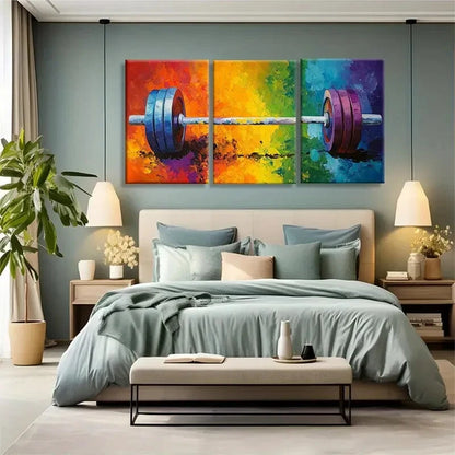3pcs Vibrant Barbell Colorful Weights Metal Print Ready to Hang Art - Bella Home Decor