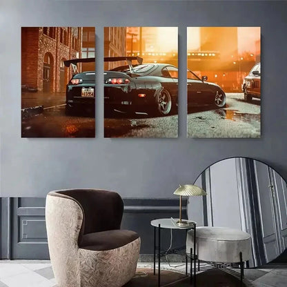 3pcs Urban Racing Car Street Racer Perfect Wall Art Set Canvas Framed 40x60cm - High Quality Print 100% Australian Made Wall Canvas Ready to Hang - Bella Home Decor