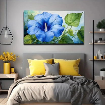 Vibrant Blue Morning Glory Wall Art Canvas Office Home Room Framed 120x60cm