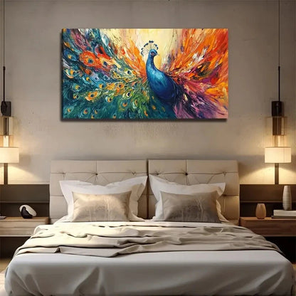 A Large Peacock Wall Art Canvas Office Home Room Framed 120x60cm