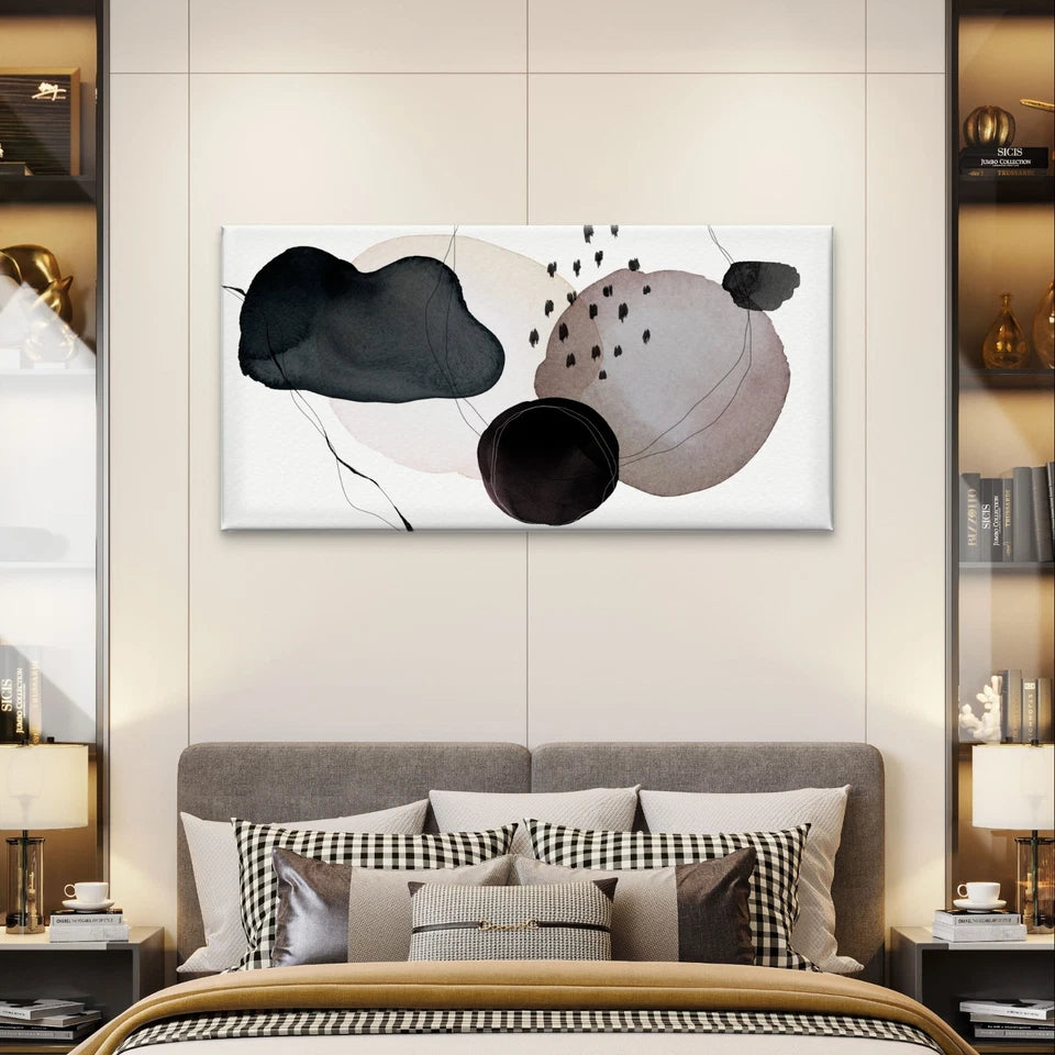 Modern Abstract Black and Neutral Wall Art Canvas Office Home Framed 120x60cm