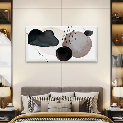Modern Abstract Black and Neutral Wall Art Canvas Office Home Framed 120x60cm
