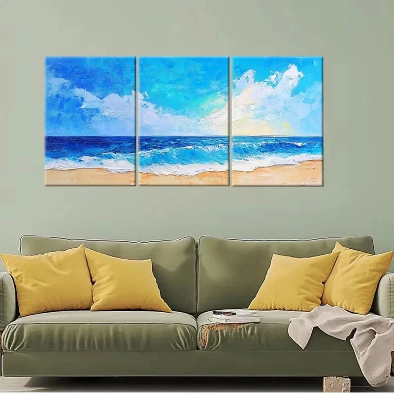 3pcs Abstract Blue Ocean Coastal Painting Wall Art Set Canvas Framed 40x60cm – High Quality Print 100% Australian Made Wall Canvas Ready to Hang - Bella Home Decor
