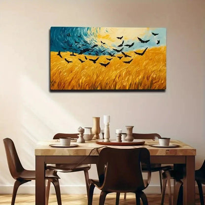 Birds Over Wheat Field Modern Wall Art Canvas Office Home Room Framed 120x60cm