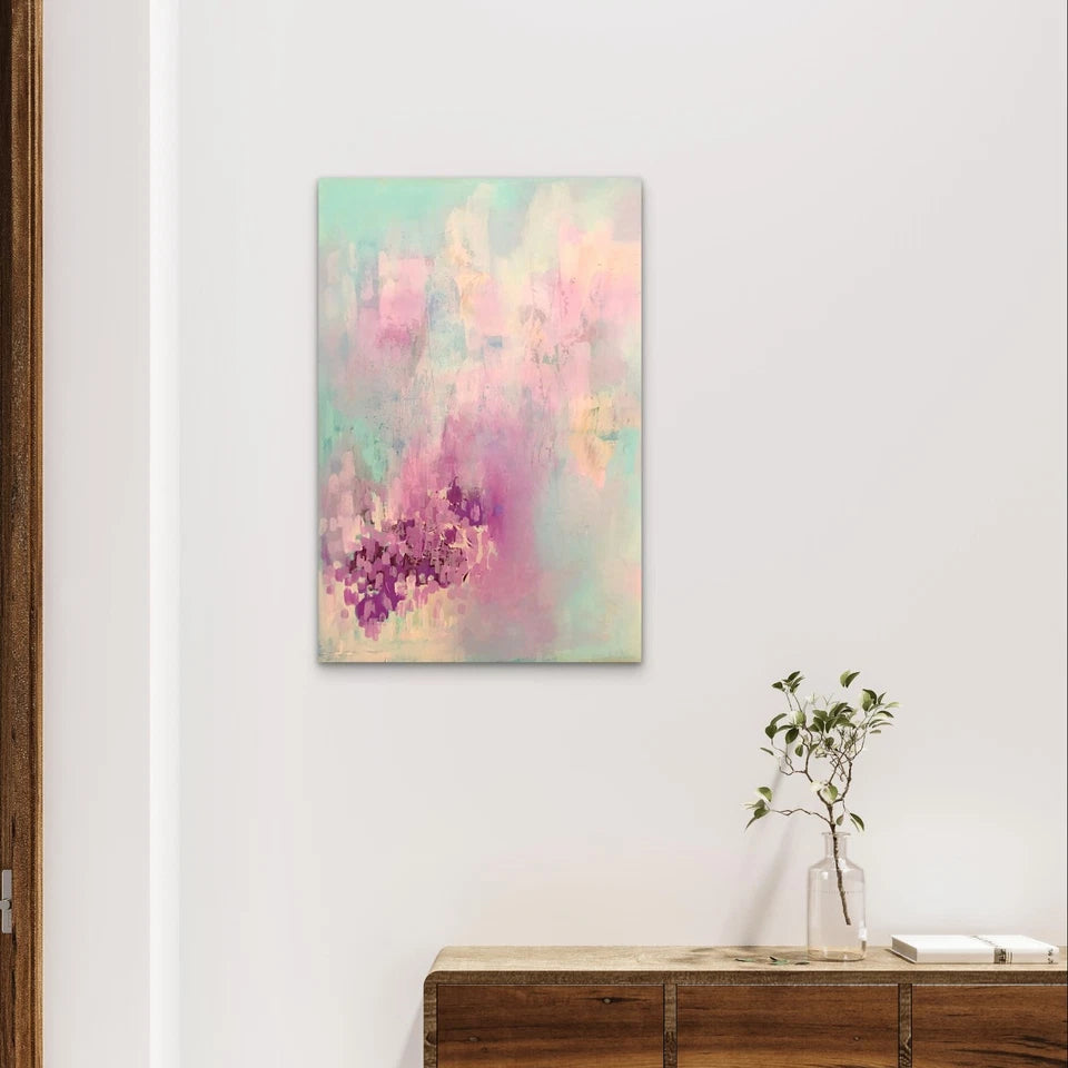 Soft Pastel and Purple Abstract Painting Metal Print Ready to Hang