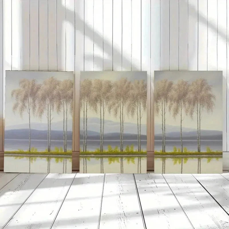 3pcs  Tall Trees & Calm Lake Scenery  Wall Art Set Canvas Framed 40x60cm - High Quality Print 100% Australian Made Wall Canvas Ready to Hang - Bella Home Decor