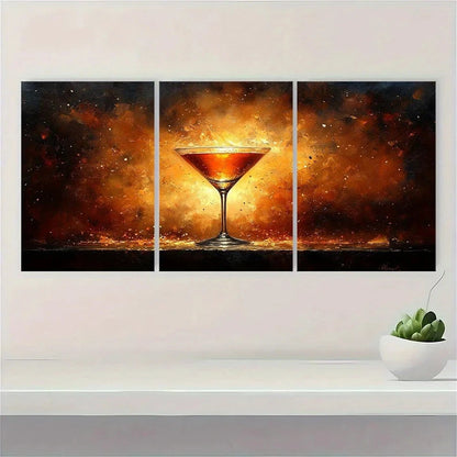 3pcs Alcohol Painting Wine Glass Metal Print Ready to Hang Art - Bella Home Decor