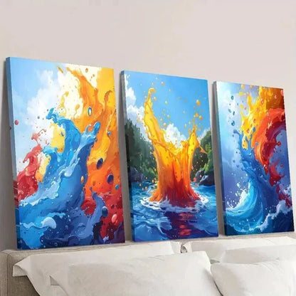 3pcs Vibrant Abstract Paint Style Ocean Wave Wall Art Canvas Unframed - High Quality Print 100% Australian Made Wall Canvas