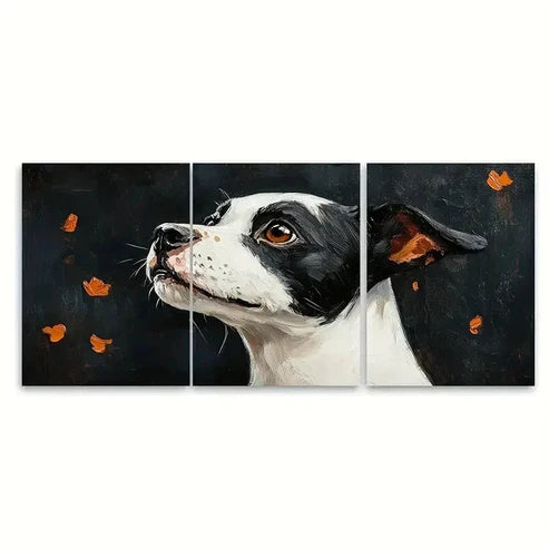 3pcs Black and White Canine Painting EI Wall Art Set Canvas Unframed – High Quality Print 100% Australian Made Wall Canvas - Bella Home Decor