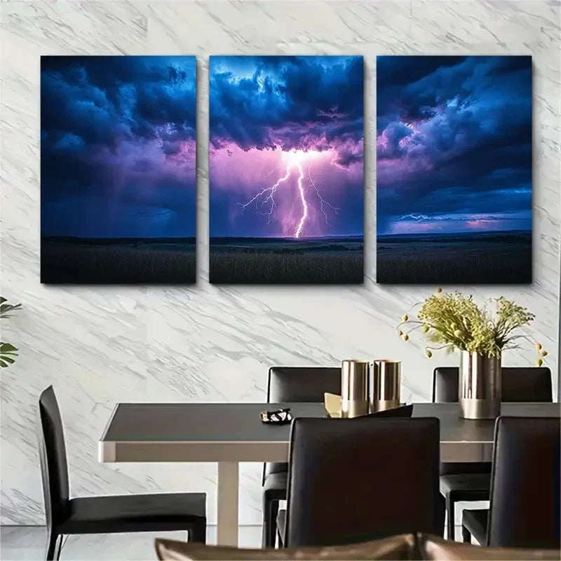 3pcs Dramatic Lightning Storm Scene Perfect Wall Art Set Canvas Framed 60x90cm - High Quality Print 100% Australian Made Wall Canvas Ready to Hang - Bella Home Decor