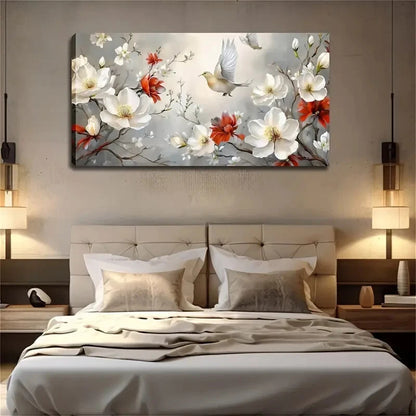 White Magnolia And Red Flowers Wall Art Canvas Office Home Room Framed 120x60cm
