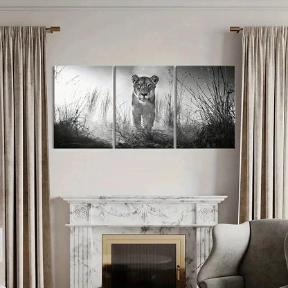 3pcs Wildlife Lion Modern Animal Painting Wall Art Set Canvas Framed 60x90cm - High Quality Print 100% Australian Made Wall Canvas Ready to Hang