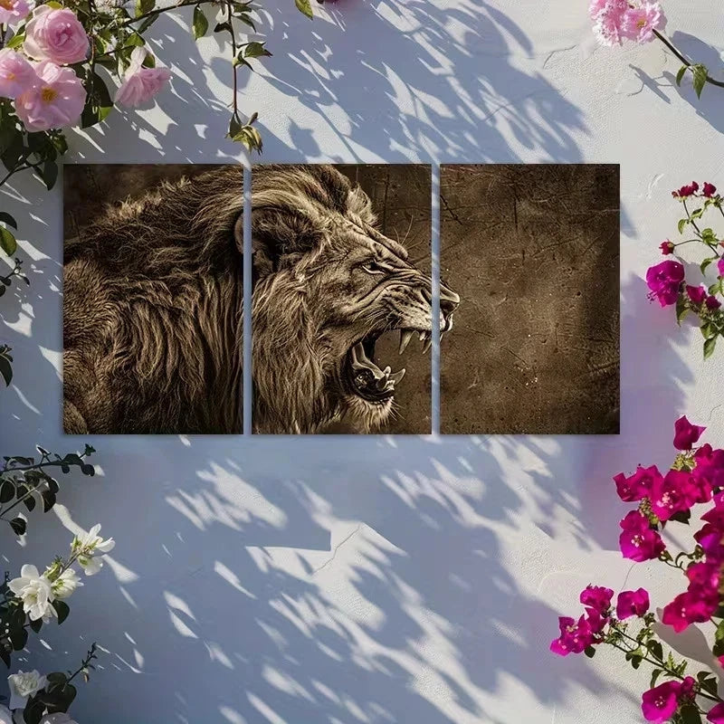 3pcs lion head Illustration Metal Print Ready to Hang Art