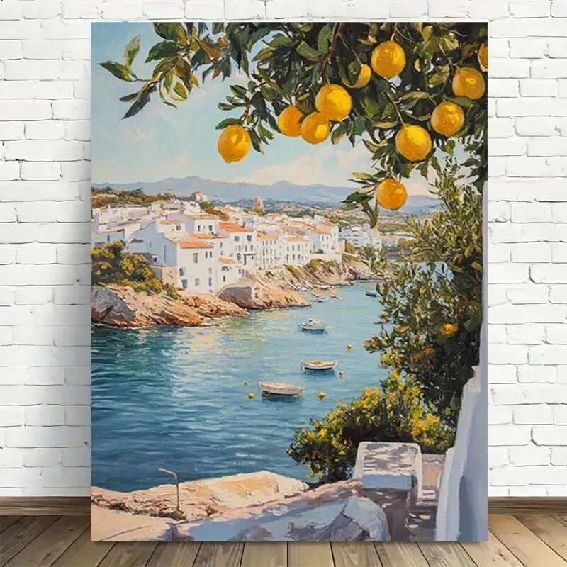 Beautiful Leisurely Mediterranean Scene Painting 40x60cm Metal Print Ready to Hang - Bella Home Decor